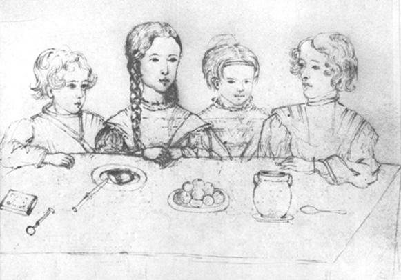 Дети А. С. Пушкина. Рисунок Н. И. Фризенгоф. 1841