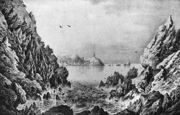 Вид на мыс Плака с Аю-Дага. Литография Ф. Гросса. 1830-е гг.