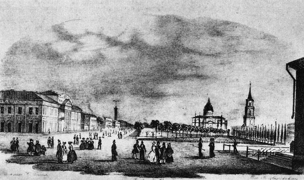 Собор и Преображенская площадь. К. Бассоли. 1837 г.